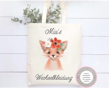 zuckersüßer Fuchs Boho Tasche Wechselwäsche Wechselkleidung Kindergarten  Wunschname KITA Kindergarten Einschulung Lüttentüddel®